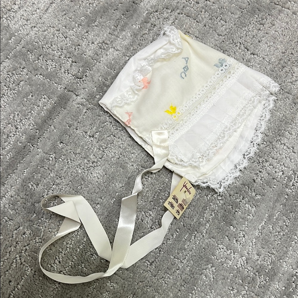 Vintage White Lace Embroidered Baby Bonnet